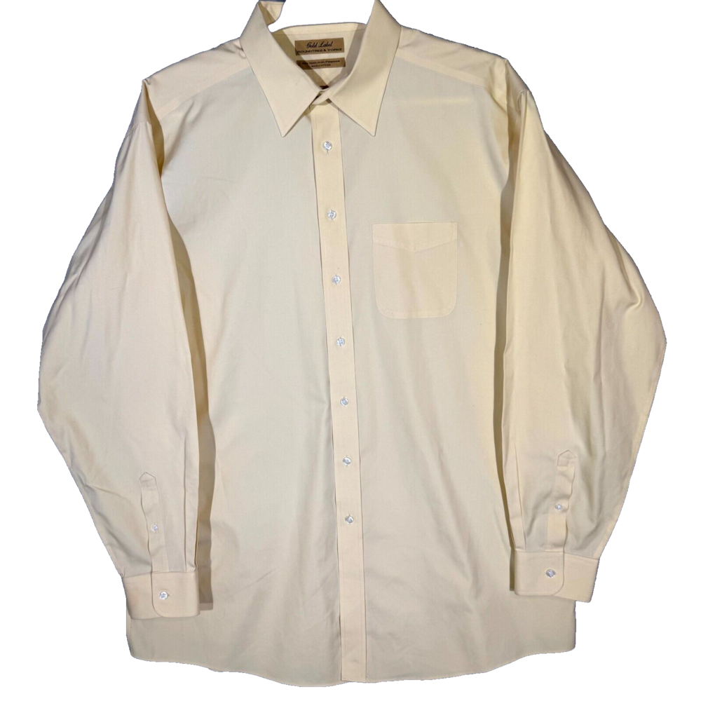 Gold Label Men's Dress Shirt 17.5/38 Yellow 100% Cotton Non-Iron Long Sleeve